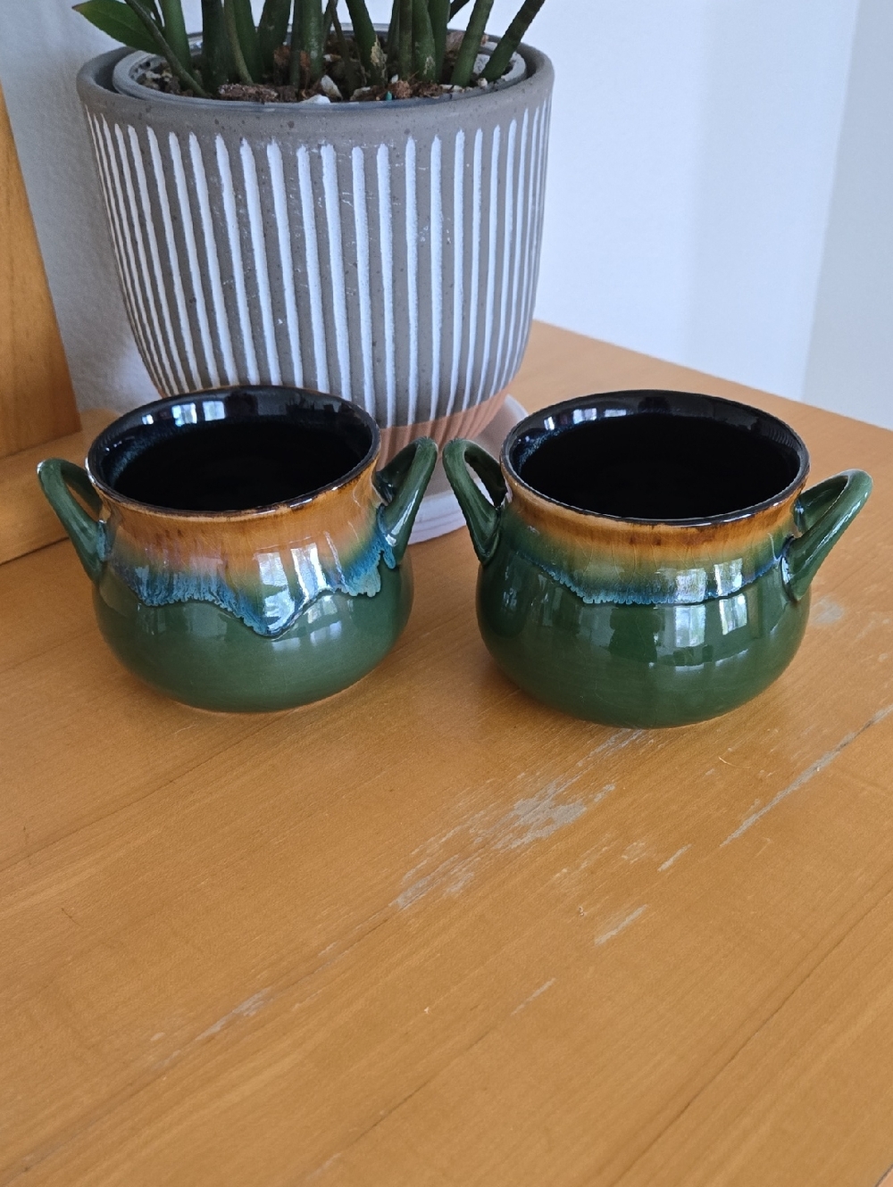 Pier One Drip Glaze double-handle Soup mug 2 pc set